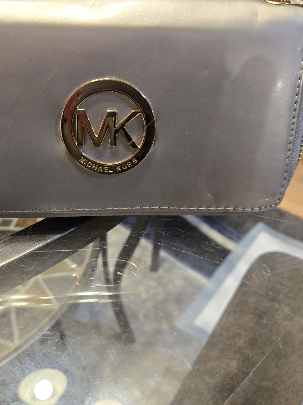 Michael Kors Woman's Silver Wristlet Double Wallet - MK Logo
